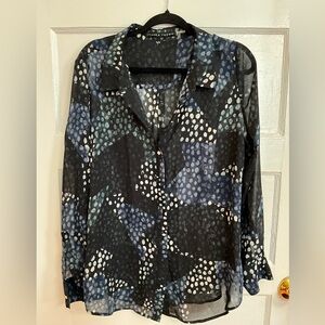 Women blouse long sleeve shirt, color black and white, size XL